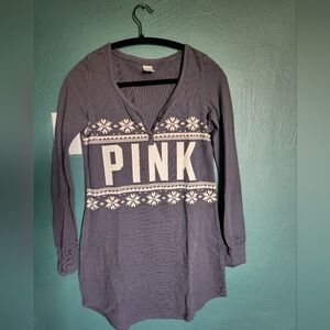 VS PINK Long Sleeve Henley Sleep Shirt